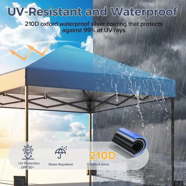 Alt view image 3 of 7 - 10x10 Pop Up Canopy Tent with 99% UV Blocking, Easy Setup Outdoor Shelter for Patio, Garden, Beach, Includes Sandbags and Stakes, Navy