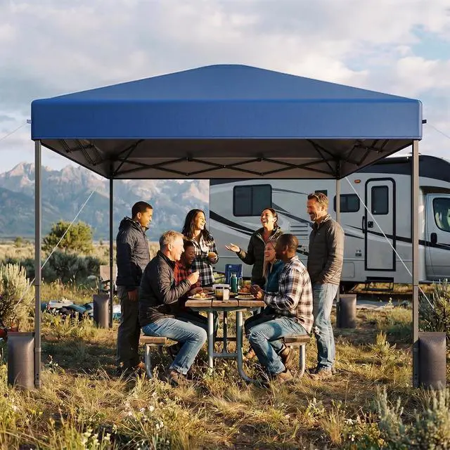 Alt view image 2 of 7 - 10x10 Pop Up Canopy Tent with 99% UV Blocking, Easy Setup Outdoor Shelter for Patio, Garden, Beach, Includes Sandbags and Stakes, Navy