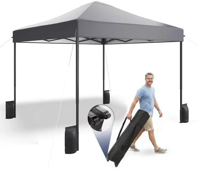 Main image of 10x10 Pop Up Canopy Tent with 99% UV Blocking, Easy Setup Outdoor Shelter for Patio, Garden, Beach, Includes Sandbags and Stakes, Gray