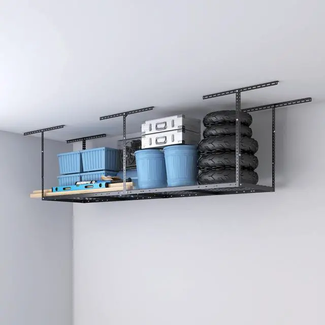 Main image of 2ftx8ft Overhead Garage Storage Rack, Heavy-Duty Metal Garage Ceiling Storage Rack, 22''-40" Adjustable Ceiling Drop-Down, 400 lb. Loading Weight Capacity, Black