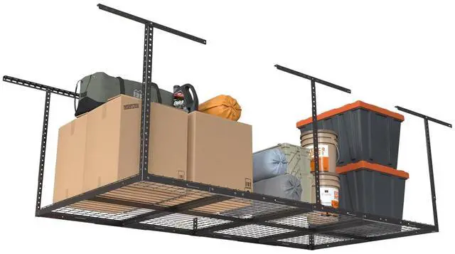 Main image of 4ftx8ft Overhead Garage Storage Rack, Heavy-Duty Metal Garage Ceiling Storage Rack, 22''-40" Adjustable Ceiling Drop-Down, 750 lb. Loading Weight Capacity, Black