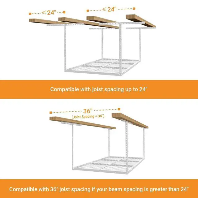 Alt view image 6 of 6 - 3x6ft Overhead Garage Storage Rack, Heavy Duty Metal Ceiling Shelf, 22'' to 40" Adjustable Dropdown, 450lbs Loading Weight Capacity, White