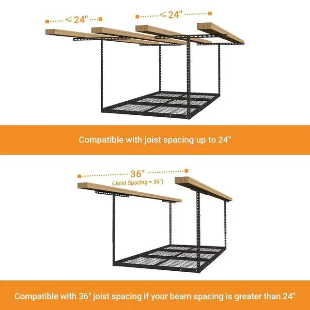 Alt view image 6 of 7 - 3x6ft Overhead Garage Storage Rack, Heavy Duty Metal Ceiling Shelf, 22'' to 40" Adjustable Dropdown, 450lbs Loading Weight Capacity, Black