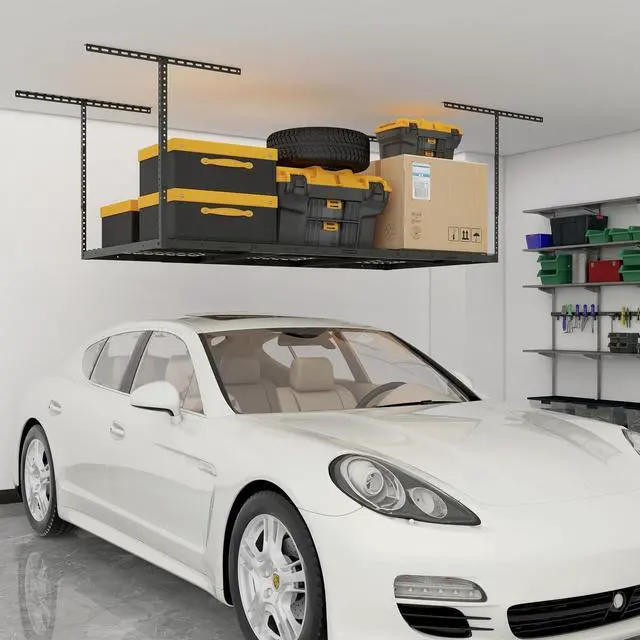 Main image of 3x6ft Overhead Garage Storage Rack, Heavy Duty Metal Ceiling Shelf, 22'' to 40" Adjustable Dropdown, 450lbs Loading Weight Capacity, Black