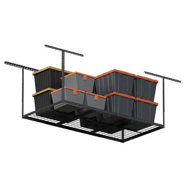 Alt view image 7 of 7 - 3x6ft Overhead Garage Storage Rack, Heavy Duty Metal Ceiling Shelf, 22'' to 40" Adjustable Dropdown, 450lbs Loading Weight Capacity, Black