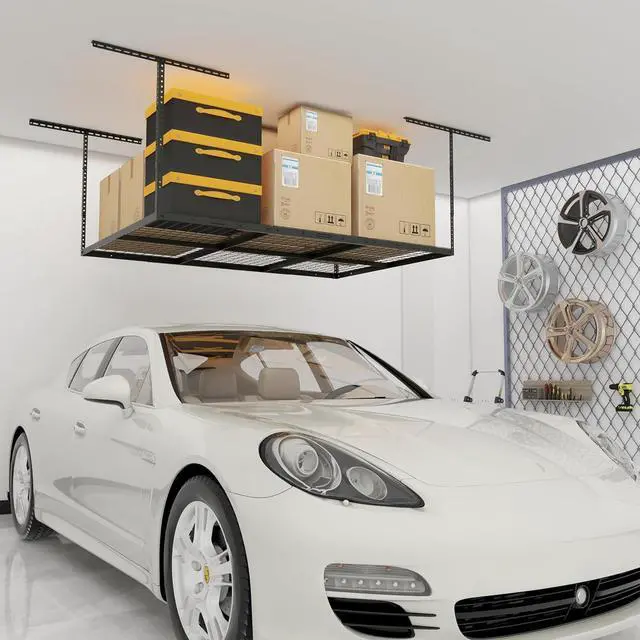 Main image of 4x6ft Overhead Garage Storage Rack, Heavy Duty Metal Ceiling Shelf, 22'' to 40" Adjustable Dropdown, 450lbs Loading Weight Capacity, Black