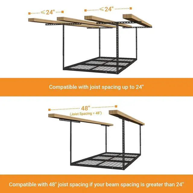 Alt view image 6 of 7 - 4x6ft Overhead Garage Storage Rack, Heavy Duty Metal Ceiling Shelf, 22'' to 40" Adjustable Dropdown, 450lbs Loading Weight Capacity, Black