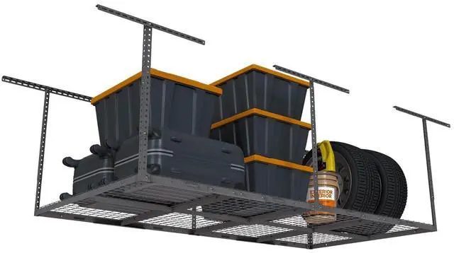 Main image of 4ftx8ft Overhead Garage Storage Rack, Heavy-Duty Metal Garage Ceiling Storage Rack, 22''-40" Adjustable Ceiling Drop-Down, 750 lb. Loading Weight Capacity, Hammertone
