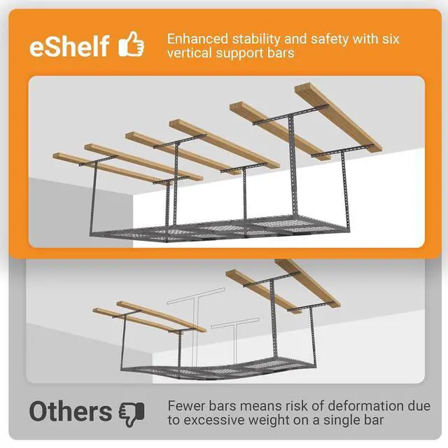Alt view image 5 of 7 - 4ftx8ft Overhead Garage Storage Rack, Heavy-Duty Metal Garage Ceiling Storage Rack, 22''-40" Adjustable Ceiling Drop-Down, 750 lb. Loading Weight Capacity, Hammertone