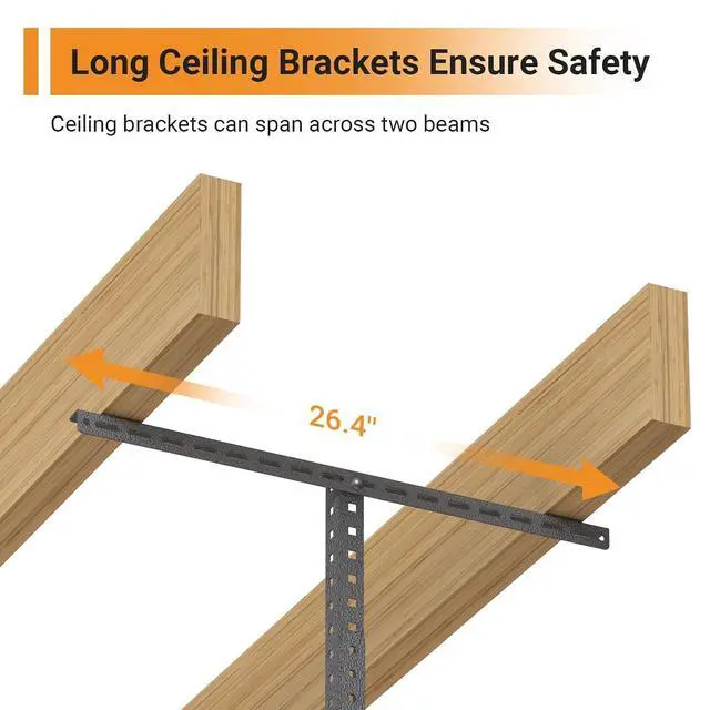 Alt view image 3 of 7 - 4ftx8ft Overhead Garage Storage Rack, Heavy-Duty Metal Garage Ceiling Storage Rack, 22''-40" Adjustable Ceiling Drop-Down, 750 lb. Loading Weight Capacity, Hammertone