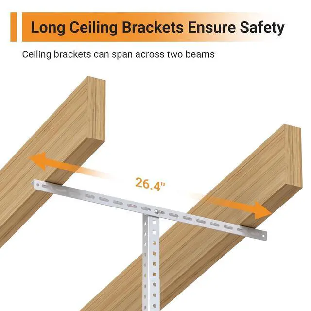 Alt view image 3 of 7 - 4ftx8ft Overhead Garage Storage Rack, Heavy-Duty Metal Garage Ceiling Storage Rack, 22''-40" Adjustable Ceiling Drop-Down, 750 lb. Loading Weight Capacity, White