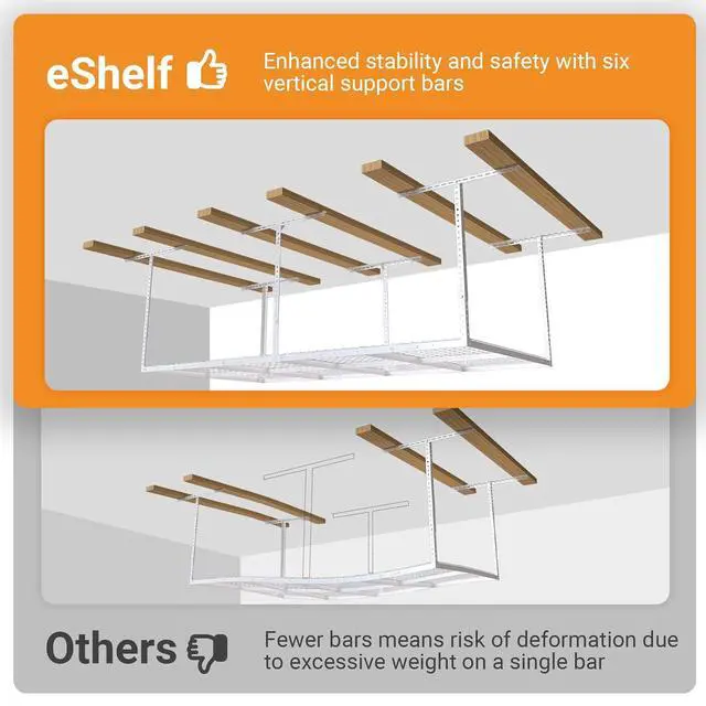 Alt view image 5 of 7 - 4ftx8ft Overhead Garage Storage Rack, Heavy-Duty Metal Garage Ceiling Storage Rack, 22''-40" Adjustable Ceiling Drop-Down, 750 lb. Loading Weight Capacity, White