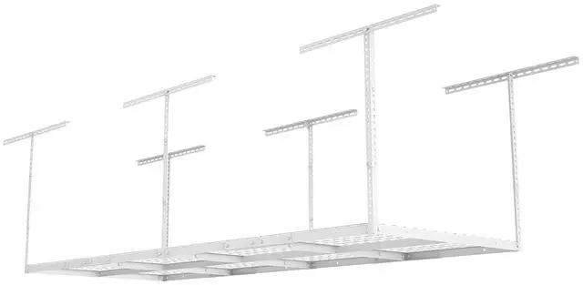 Main image of 3ftx8ft Overhead Garage Storage Rack, Heavy-Duty Metal Garage Ceiling Storage Rack, 22''-40" Adjustable Ceiling Drop-Down, 750 lb. Loading Weight Capacity, White