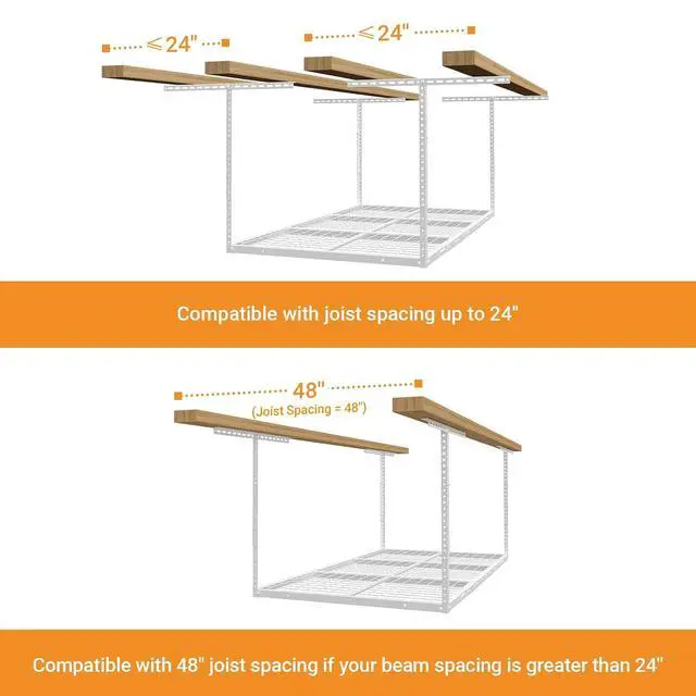 Alt view image 6 of 7 - 4x6ft Overhead Garage Storage Rack, Heavy Duty Metal Ceiling Shelf, 22'' to 40" Adjustable Dropdown, 450lbs Loading Weight Capacity, White