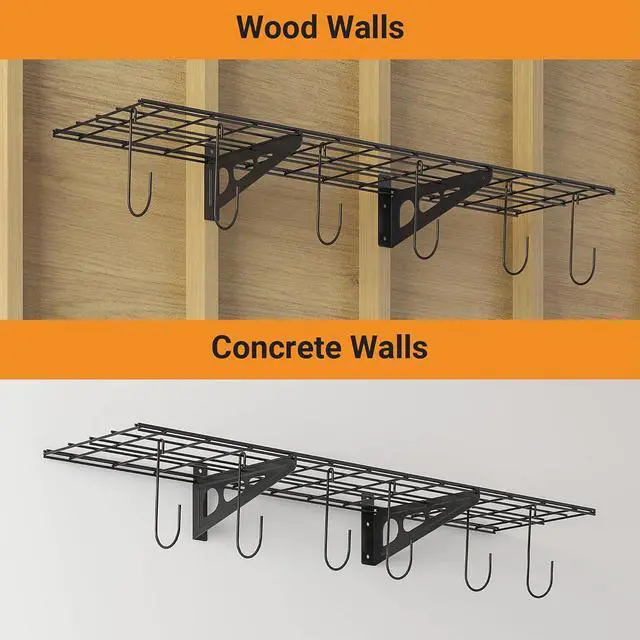 Alt view image 4 of 7 - 1x4 ft Garage Shelving with 6 Bike Hooks, 1-Pack Wall-Mounted Shelve for Garage, Kitchen, Pantry Storage, 150 lbs Total Load Capacity Wall Shelving, Black
