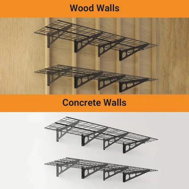 Alt view image 6 of 7 - 2x6 ft Garage Shelving, 2-Pack Wall-Mounted Shelves for Garage, Kitchen, Pantry Storage, 800 lbs Total Load Capacity Gargae Wall Shelving, Black