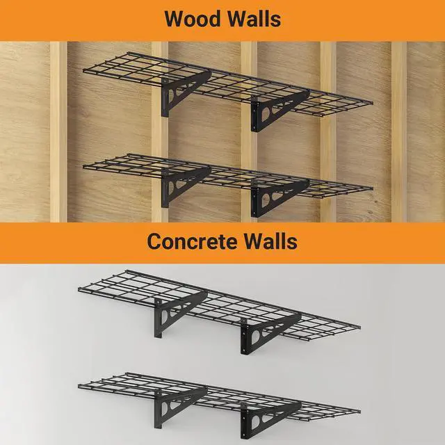 Alt view image 6 of 7 - 1x4 ft Garage Shelving, 2-Pack Wall-Mounted Shelves for Garage, Kitchen, Pantry Storage, 300 lbs Total Load Capacity Wall Shelving, Black