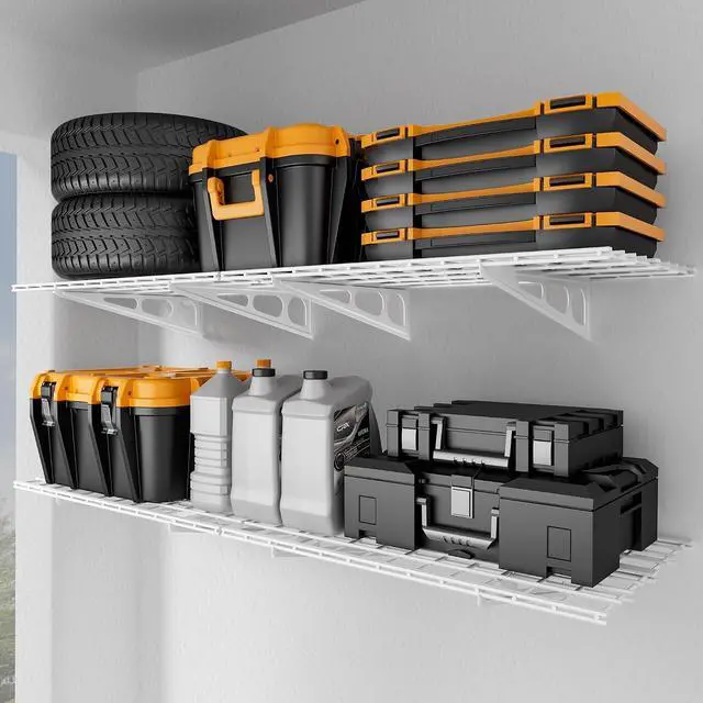 Main image of 2x6 ft Garage Shelving, 2-Pack Wall-Mounted Shelves for Garage, Kitchen, Pantry Storage, 800 lbs Total Load Capacity Storage Wall Shelving, White