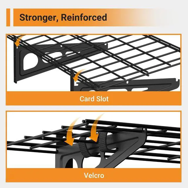 Alt view image 3 of 7 - 1x3 ft Garage Shelving with 8 Bike Hooks, 2-Pack Wall-Mounted Shelves for Garage, Kitchen, Pantry Storage, 300 lbs Total Load Capacity Garage Wall Shelving, Black