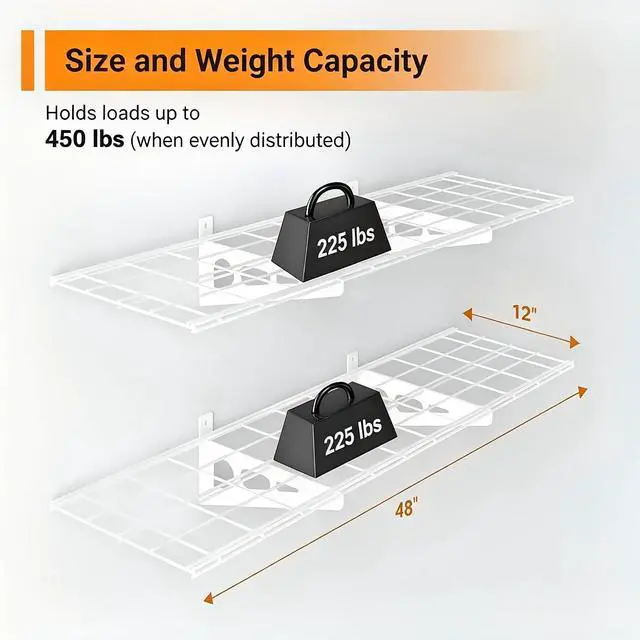 Alt view image 2 of 7 - 1x4 ft Garage Shelving, 2-Pack Wall-Mounted Shelves for Garage, Kitchen, Pantry Storage, 300 lbs Total Load Capacity Wall Shelving, White