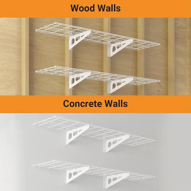 Alt view image 6 of 7 - 1x4 ft Garage Shelving, 2-Pack Wall-Mounted Shelves for Garage, Kitchen, Pantry Storage, 300 lbs Total Load Capacity Wall Shelving, White