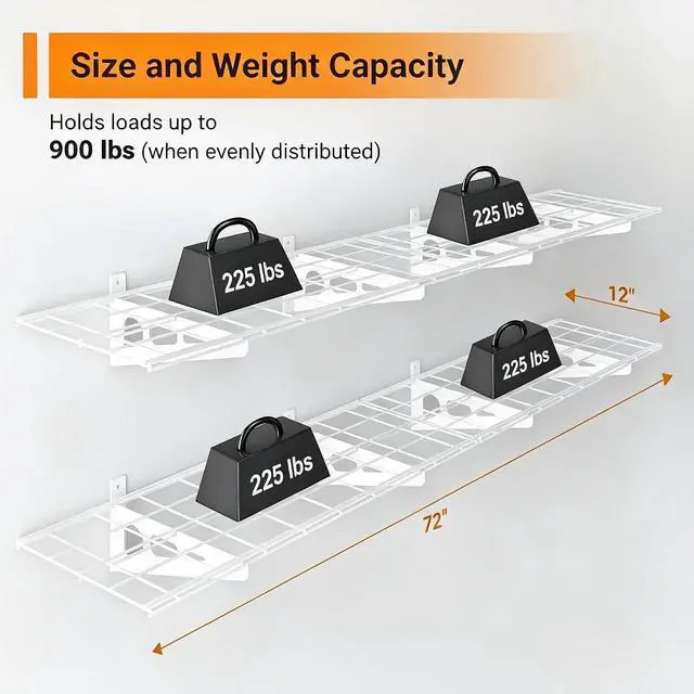 Alt view image 2 of 7 - 1x6 ft Garage Shelving, 2-Pack Wall-Mounted Shelves for Garage, Kitchen, Pantry Storage, 600 lbs Total Load Capacity Wall Shelving, White