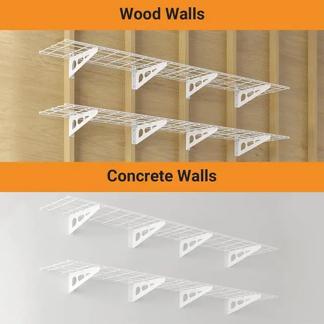 Alt view image 6 of 7 - 1x6 ft Garage Shelving, 2-Pack Wall-Mounted Shelves for Garage, Kitchen, Pantry Storage, 600 lbs Total Load Capacity Wall Shelving, White