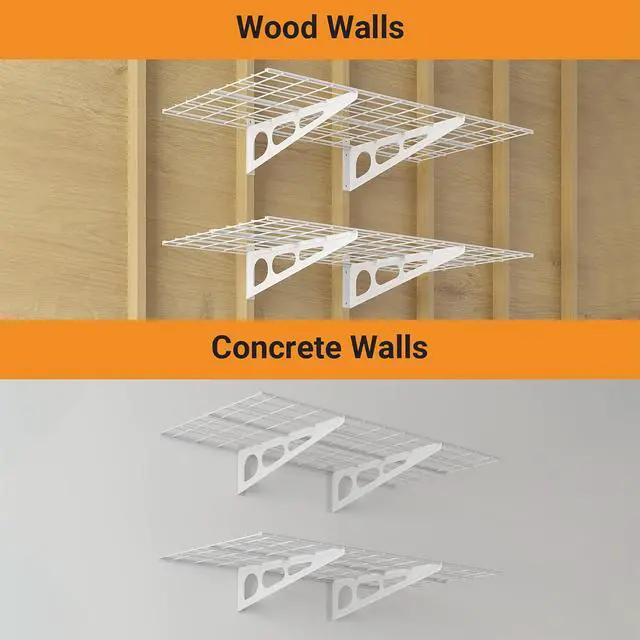 Alt view image 6 of 7 - 2x4 ft Garage Shelving, 2-Pack Wall-Mounted Shelves for Garage, Kitchen, Pantry Storage, 400 lbs Total Load Capacity Wall Shelving, White