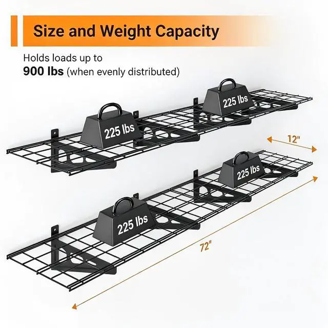 Alt view image 2 of 7 - 1x6 ft Garage Shelving, 2-Pack Wall-Mounted Shelves for Garage, Kitchen, Pantry Storage, 600 lbs Total Load Capacity Shelving, Black