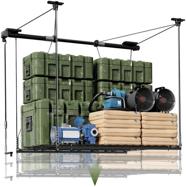 Main image of Adjustable Overhead Garage Storage Rack, 4x4ft Garage Ceiling Storage Lift, Heavy Duty Garage Storage Lift System With 300lbs Weight Capacity, Perfect for Kayaks, Ladders
