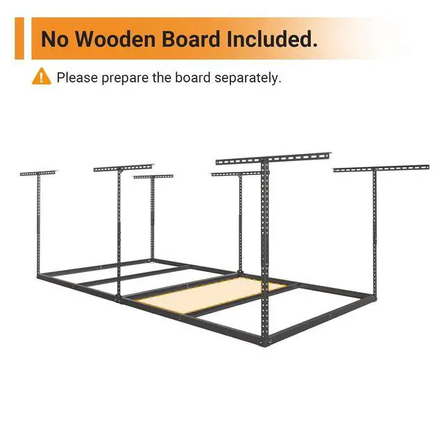 Alt view image 4 of 7 - 4x8ft Overhead Garage Storage Rack Wooden Decking Not Included, Heavy Duty Metal Rack, Adjustable Ceiling Dropdown, 600lbs Weight Capacity (Black)