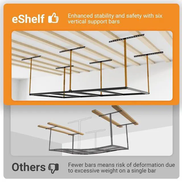 Alt view image 5 of 7 - 4x8ft Overhead Garage Storage Rack Wooden Decking Not Included, Heavy Duty Metal Rack, Adjustable Ceiling Dropdown, 600lbs Weight Capacity (Black)