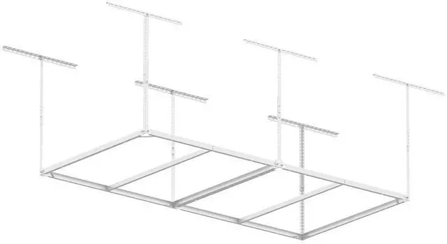 Main image of 4x8ft Overhead Garage Storage Rack Wooden Decking Not Included, Heavy Duty Metal Rack, Adjustable Ceiling Dropdown, 600lbs Weight Capacity (White)