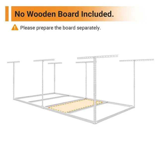 Alt view image 4 of 7 - 4x8ft Overhead Garage Storage Rack Wooden Decking Not Included, Heavy Duty Metal Rack, Adjustable Ceiling Dropdown, 600lbs Weight Capacity (White)