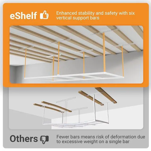 Alt view image 5 of 7 - 4x8ft Overhead Garage Storage Rack Wooden Decking Not Included, Heavy Duty Metal Rack, Adjustable Ceiling Dropdown, 600lbs Weight Capacity (White)