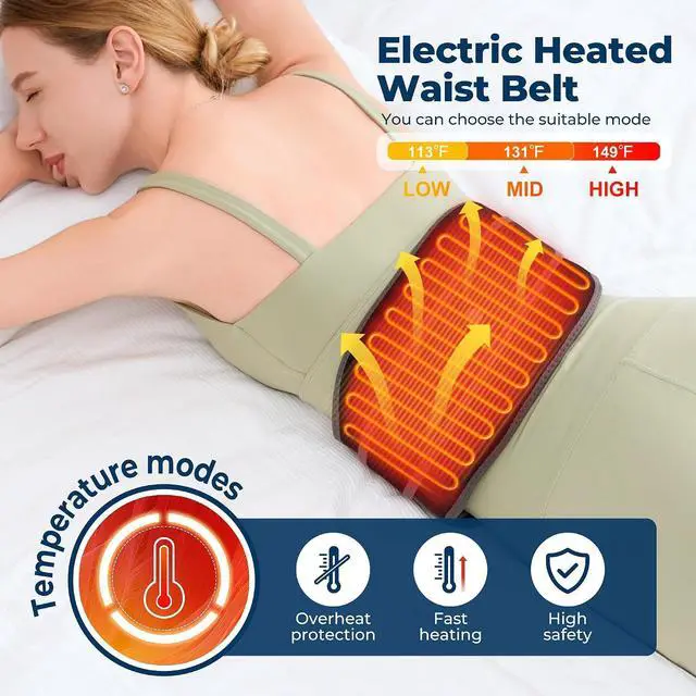 Alt view image 3 of 6 - Heating Pad for Back, Cordless Lower Back Massager with Heat, Electric Heating Pad Wrap for Period Cramps Lower Back Neck Shoulders, 3 Heating Levels & 3 Massage Modes, Birthday Gifts for Women Men