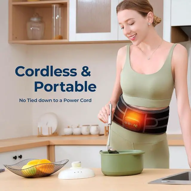Alt view image 5 of 6 - Heating Pad for Back, Cordless Lower Back Massager with Heat, Electric Heating Pad Wrap for Period Cramps Lower Back Neck Shoulders, 3 Heating Levels & 3 Massage Modes, Birthday Gifts for Women Men