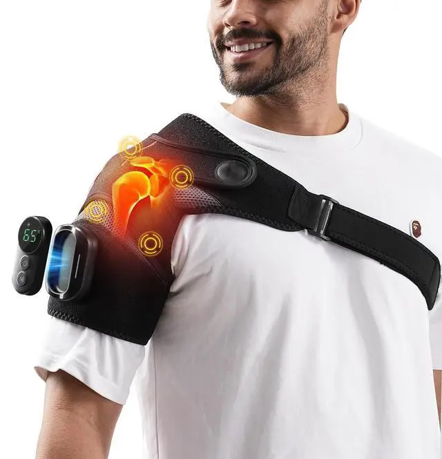 Main image of Cordless Shoulder Heating Pad with Magnetic Detachable Remote Control - Heated Massager Shoulder Wrap with 5 Vibration Modes & 5 Heating Levels, Gift for Men & Women, Black