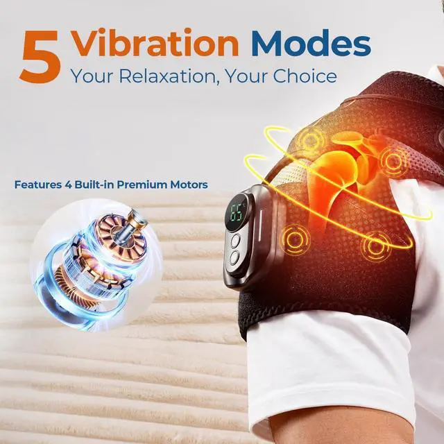Alt view image 5 of 7 - Cordless Shoulder Heating Pad with Magnetic Detachable Remote Control - Heated Massager Shoulder Wrap with 5 Vibration Modes & 5 Heating Levels, Gift for Men & Women, Black