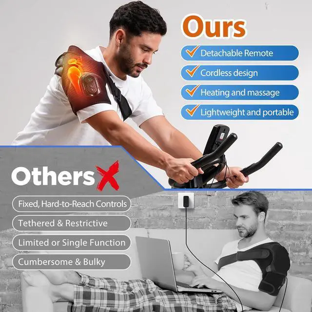 Alt view image 6 of 7 - Cordless Shoulder Heating Pad with Magnetic Detachable Remote Control - Heated Massager Shoulder Wrap with 5 Vibration Modes & 5 Heating Levels, Gift for Men & Women, Black
