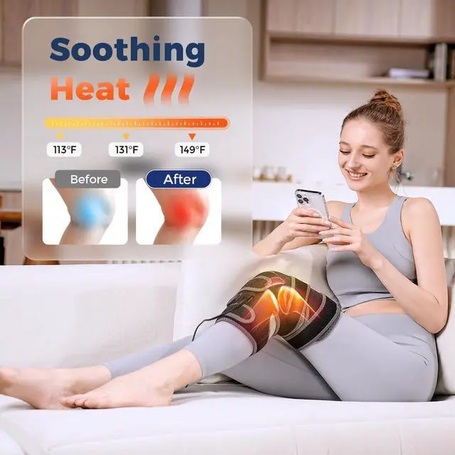Alt view image 2 of 6 - Heated Knee Massager with Heating Pad for Knee Pain Relief, 5 Vibration & 3 Heating Modes, Perfect Holiday Gift for Men & Women