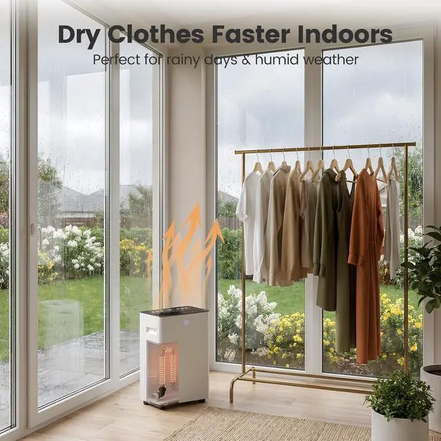 Alt view image 3 of 6 - Dehumidifier, 30 Pint Dehumidifier for Home & Basement, Up to 2500 Sq.Ft, 4 in 1 with Dry Clothes Function, Automatic Defrost, 38dB Quiet Sleep Mode, Timer, Drain Hose, Smart Touch