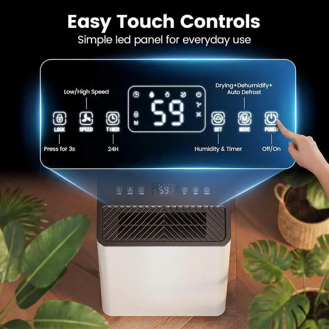 Alt view image 4 of 6 - Dehumidifier, 30 Pint Dehumidifier for Home & Basement, Up to 2500 Sq.Ft, 4 in 1 with Dry Clothes Function, Automatic Defrost, 38dB Quiet Sleep Mode, Timer, Drain Hose, Smart Touch