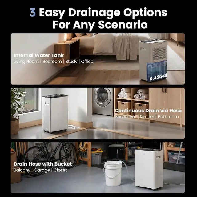 Alt view image 6 of 6 - Dehumidifier, 30 Pint Dehumidifier for Home & Basement, Up to 2500 Sq.Ft, 4 in 1 with Dry Clothes Function, Automatic Defrost, 38dB Quiet Sleep Mode, Timer, Drain Hose, Smart Touch