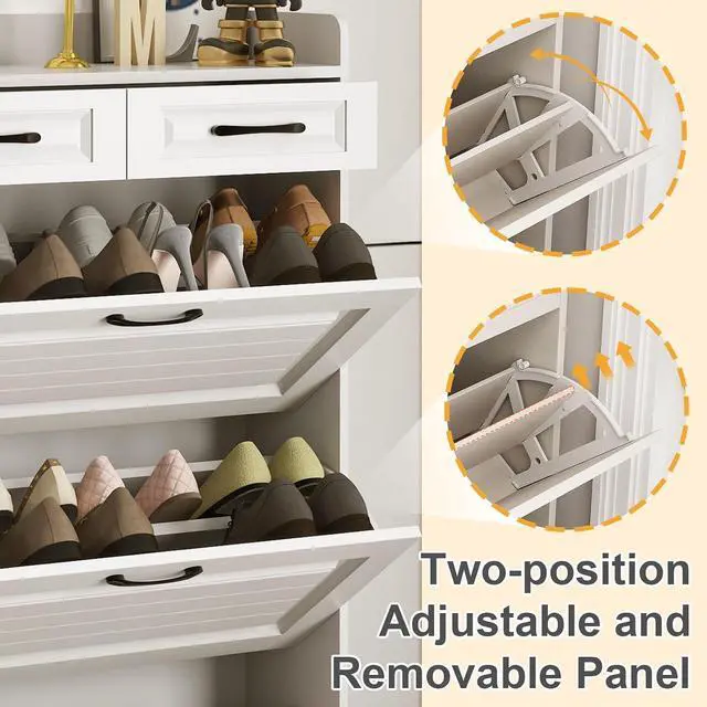 Alt view image 4 of 6 - Shoe Storage Cabinet with 3 Flip Drawers, White Freestanding Storage Racks for Entryway Hidden Narrow Shoe Organizers Perfect for Heels, Boots, Slippers