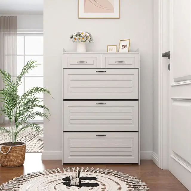 Alt view image 5 of 6 - Shoe Storage Cabinet with 3 Flip Drawers, White Freestanding Storage Racks for Entryway Hidden Narrow Shoe Organizers Perfect for Heels, Boots, Slippers