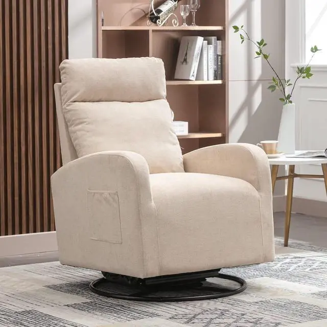 Main image of Swivel Rocking ChairNursery Swivel Glide Armchair Linden Fabric Upholstered Modern Rocking Chairs with High Backrest for Nursery, Bedroom, Living RoomBeige