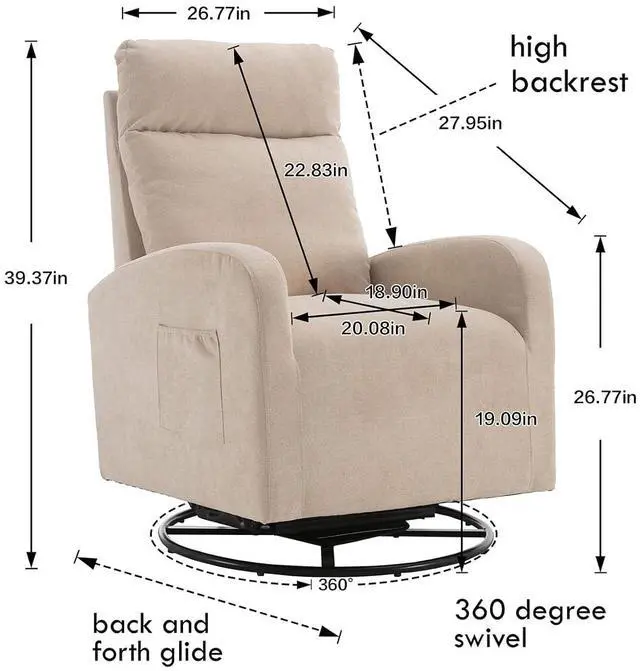 Alt view image 2 of 7 - Swivel Rocking ChairNursery Swivel Glide Armchair Linden Fabric Upholstered Modern Rocking Chairs with High Backrest for Nursery, Bedroom, Living RoomBeige