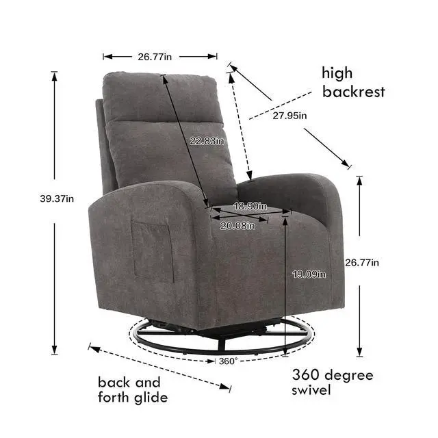 Alt view image 2 of 7 - Swivel Rocking ChairNursery Swivel Glide Armchair Linden Fabric Upholstered Modern Rocking Chairs with High Backrest for Nursery, Bedroom, Living RoomDark Gray