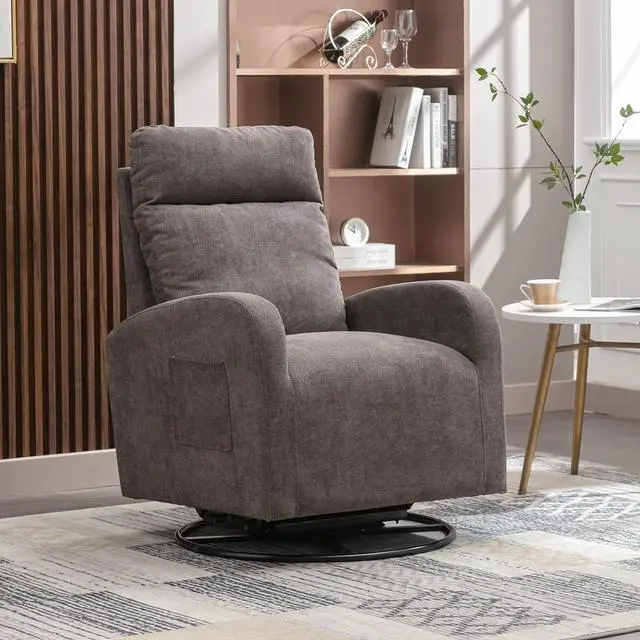 Main image of Swivel Rocking ChairNursery Swivel Glide Armchair Linden Fabric Upholstered Modern Rocking Chairs with High Backrest for Nursery, Bedroom, Living RoomDark Gray